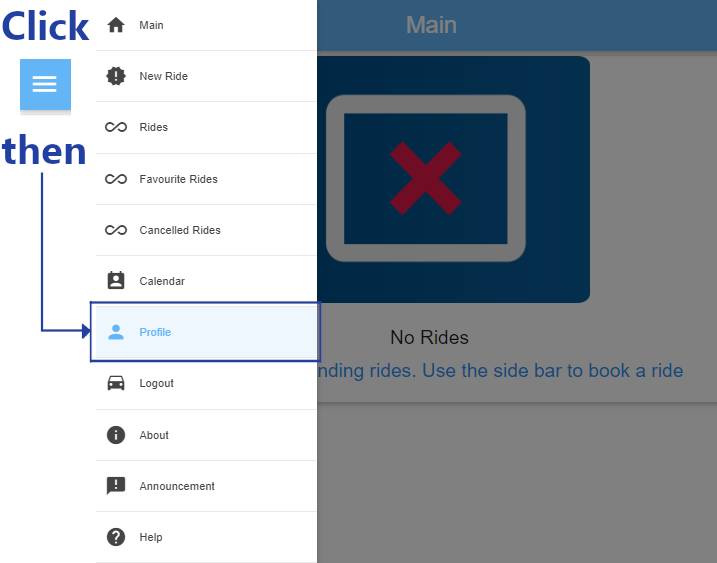 Image of steps to reach rider profile within web portal
